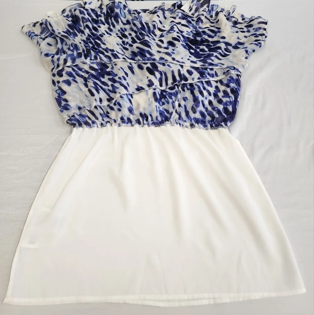 BCBGMaxAzria White and Blue Printed Mini Dress - Picture 9 of 16